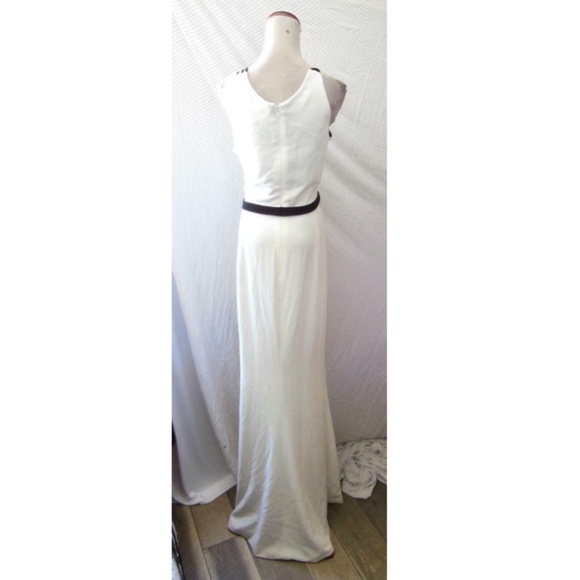 NEW DRESS THE POPULATION Off White & Black LANA Plunge Neck MERMAID Slit GOWN XL - Picture 10 of 16